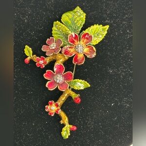 Jay Strongwater Red and Green Floral Brooch